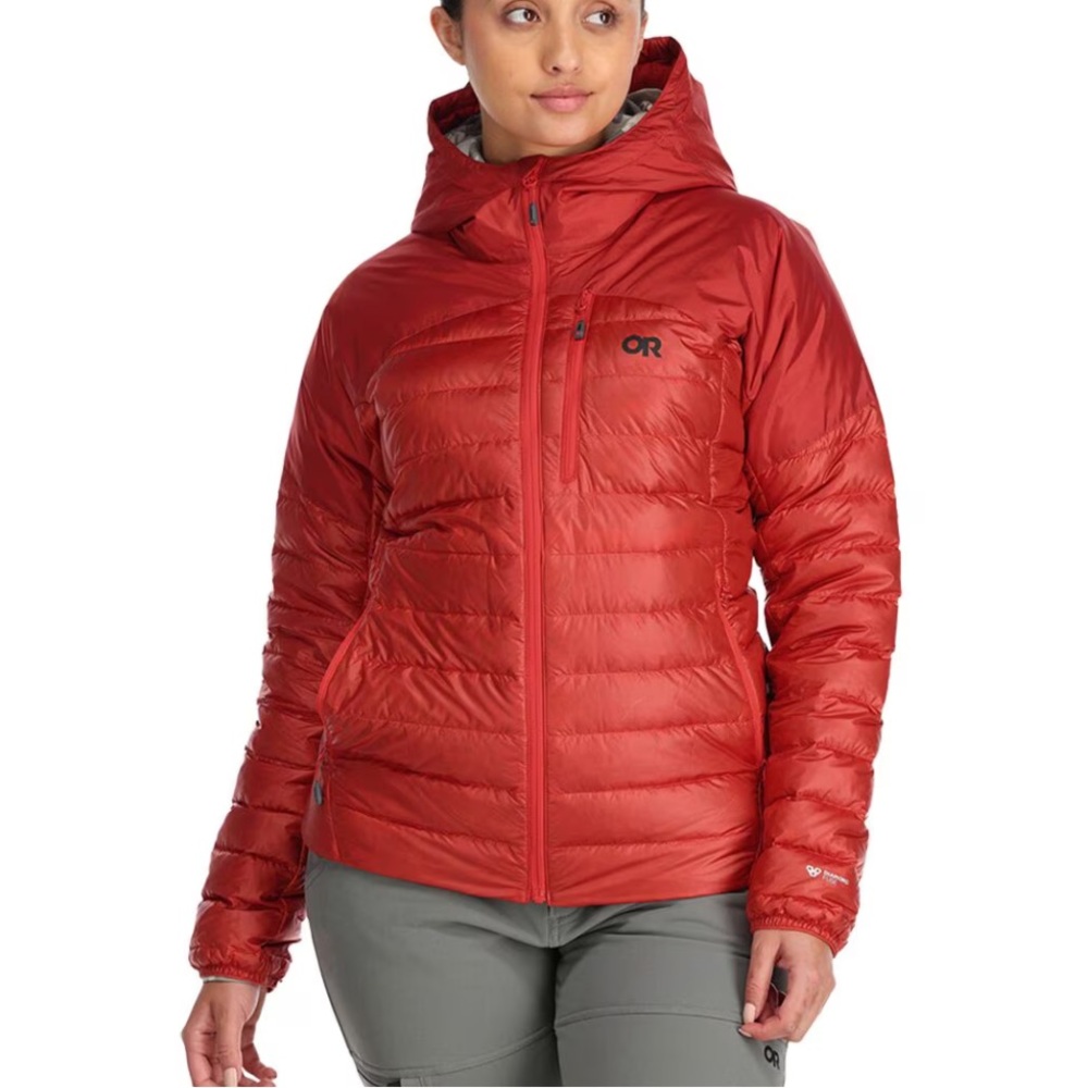Outdoor Research Women's Helium Down Hoodie Puffer Jacket Red